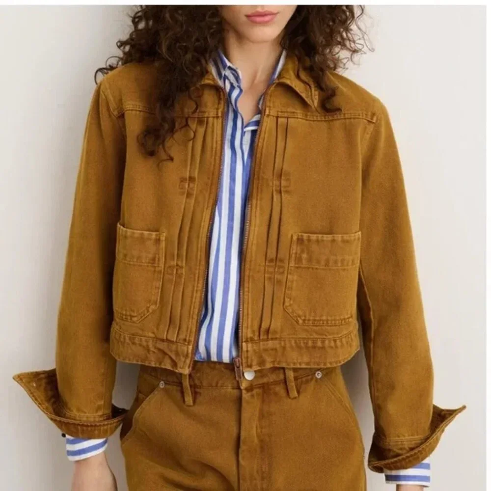 NWOT | Alex Mill Shrunken Zip Jacket in Recycled Denim Golden Khaki - Picture 5 of 11